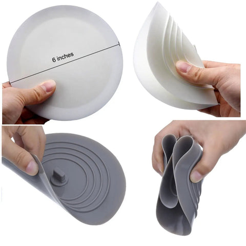 Slick Six Inch Silicone Tub Stopper Two Pack Soft Drain Plug Hair Catcher Universal Fit Bathroom Sink Cover gray and white
