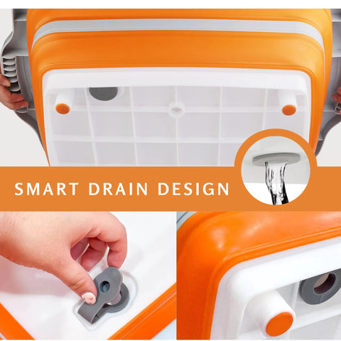 Collapsible BBQ Prep Tub With Lid XL 4.22 Gal Folding Cutting Board And Food Basin, close-up of drain plug and smart drain design