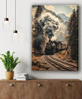 Retro Vibes Steam Train Wall Art Framed Or Unframed Canvas Poster With Classic Locomotive And Mountain Railway Scene Ready To Hang