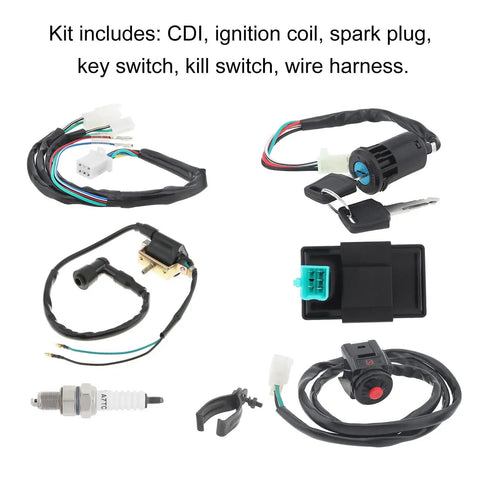 Ride Ready Gy6 50cc To 160cc Ignition Wire Harness Kit With CDI Box, Ignition Coil, Spark Plug, Kill Switch And Key Switch