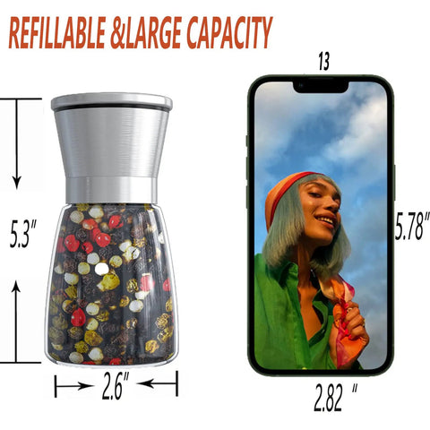 Stainless Steel Salt And Pepper Grinder With Ceramic Blades Adjustable Coarseness Transparent Glass Body Rustproof Cap Easy Refilling Kitchen Must Have Spice Mill For Fresh Ground Flavor