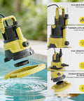 Badass Heavy Duty 1HP Submersible Pool Cover Pump With Detachable Base and Dual Outlets 3500 GPH Sump Drain Pump with scalable handle