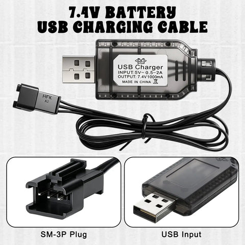 7.4 Volt LiPo Battery Charger Cable With SM3PIN Plug For RC Cars Tanks Boats Delivers Stable Fast Charging