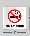 Two Pack No Smoking Sign 4x4 Acrylic Classic With Self Adhesive Rust Free For Cars Offices Restaurants Indoor Or Outdoor Use High Contrast Red Black Silver For Clear Visibility