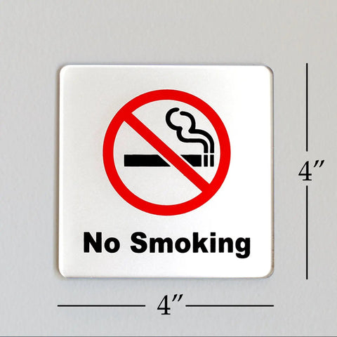 Two Pack No Smoking Sign 4x4 Acrylic Classic With Self Adhesive Rust Free For Cars Offices Restaurants Indoor Or Outdoor Use High Contrast Red Black Silver For Clear Visibility