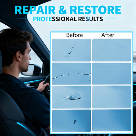 Before and after using Windshield Chip And Crack Repair Kit, 2 Piece Car Glass Repair Set With Nano Fluid, Quick Fix in car