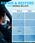 Before and after results using Fast Acting Windshield Repair Kit With Nano Glass Repair Fluid For Chips And Cracks
