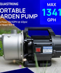 115V Shallow Well Garden Pump Workhorse Heavy Duty Stainless Steel Water Transfer Pump With 1320 GPH Flow 1.6 HP Portable Unit