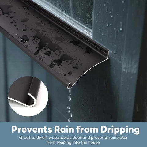 Keep Your Doors Bone Dry With This Badass Heavy Duty Aluminum Rain Drip Guard Featuring A Thickened 40 Inch Black Design That Diverts Heavy Rain With Zero Sweat While Protecting Windows And Camper Entries Perfectly. Heavy duty black aluminum drip guard mounted over window, diverting rainwater away.