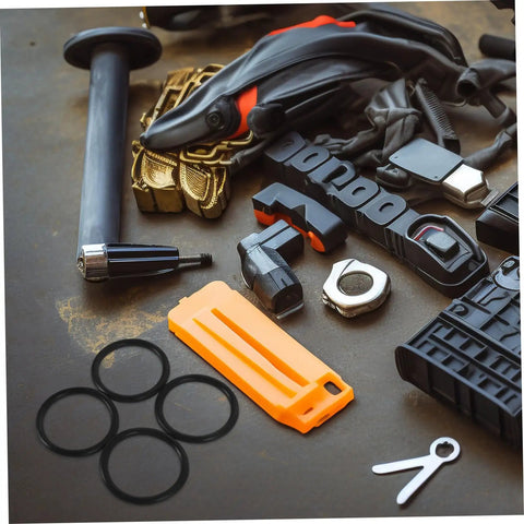 4 Piece Thick Automotive Rubber Rings Quick Release Bumper Fasteners Kit shown with various automotive tools and parts