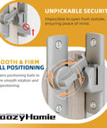 Heavy Duty Badass Flip Door Latch With Slick Silver Coating And Smooth 90 To 180 Degree Action For Barn Doors Cabinets And Bathrooms True No Sweat Easy Setup Guaranteed showing unpickable security feature.