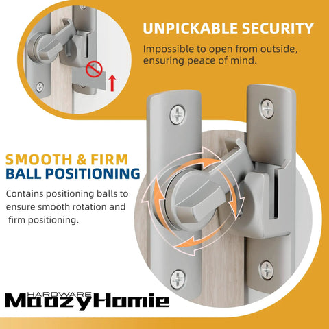 Heavy Duty Badass Flip Door Latch With Slick Silver Coating And Smooth 90 To 180 Degree Action For Barn Doors Cabinets And Bathrooms True No Sweat Easy Setup Guaranteed showing unpickable security feature.