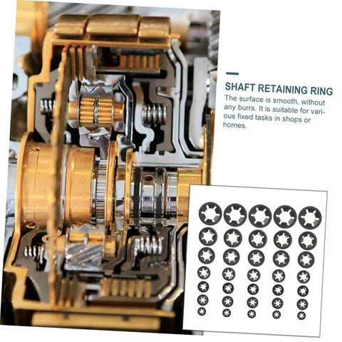 Close-up of 630 Piece Bearing Clip Washer Set With Carbon Steel Locking Washers And Internal Tooth Design with various sizes.