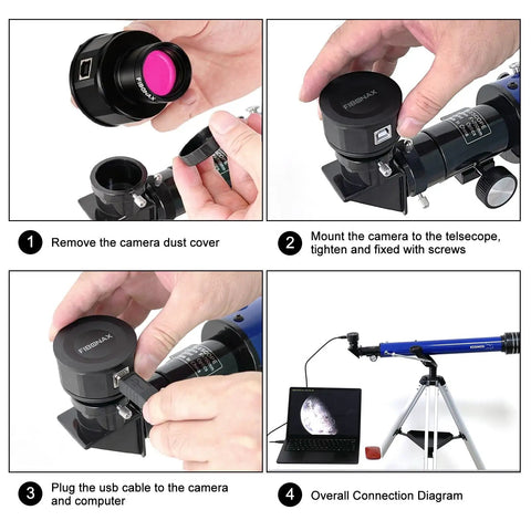 Nova200 Telescope Camera 1080P USB Astronomy Cam installation and connection steps with a telescope and computer