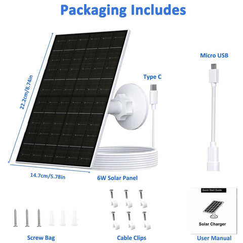 6W Solar Panel For Arlo Cameras Compatible With Arlo Essential 2K 2Nd Gen Essential XL And Spotlight Cameras USB C To Micro USB Plug