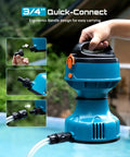 Floating Battery Powered Water Transfer Pump 720 GPH Cordless With Two 4000mAh Batteries And Charger, 25 Ft Lift, Three Quarter Inch Outlet in use by a pool.