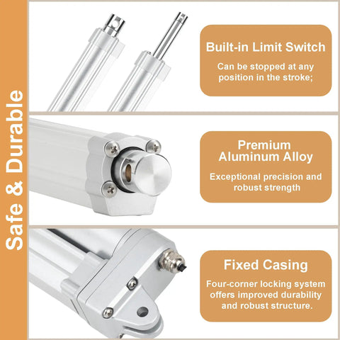 Heavy Duty 12V Linear Actuator 2800N 617Lbs With Mounting Brackets IP67 Waterproof, aluminum alloy with built-in limit switch features