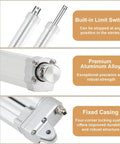 Tough 12V Linear Actuator 2800N 617lbs With IP67 Waterproof construction features a built-in limit switch, premium aluminum alloy, and fixed casing.