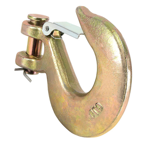 2 Pack Beefy Half Inch Clevis Slip Hooks With Safety Latch Heavy Duty Grade 70 Forged Steel For Trailer Haulers And Wrecker Trucks 18,000 Lbs Capacity Ideal For Towing Hauling And Recovery Jobs close up of single hook