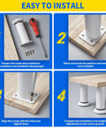 Installation steps for Heavy Duty Adjustable Furniture Support Legs Set White Four Pack With Mounting Hardware Tough Steel.