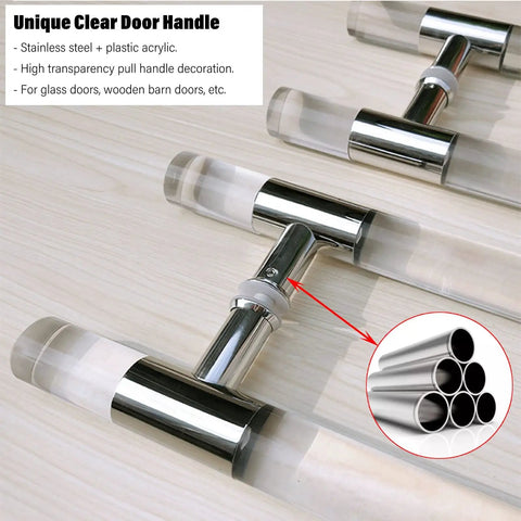 Ultra Clear Acrylic Door Pull Handle Rock Solid Stainless Steel Core Super Smooth Push Pull Motion Perfect For Front Doors Sliding Gates And Modern Grab Bars Easy No Sweat Setup In Top Notch Silver