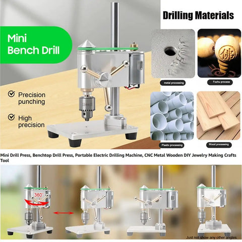 High-Performance Precision Benchtop Drill Press With Jt0 Chuck, 360-Degree Rotation And Variable Speed 400-4500Rpm on workspace.