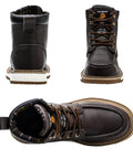 Waterproof Steel Toe Work Boots For Men 6 Inch Leather Moc Toe Non Slip Construction Safety Boots Size 14 Dark Brown Durable Boots