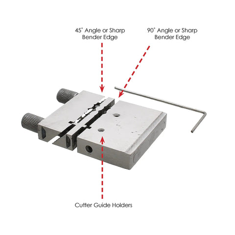 Swiss Style Miter Cutting Vise Jig For Metalworking, Solid Steel Build, 2.75 By 2 Inches, showing 45 and 90 degree edges.