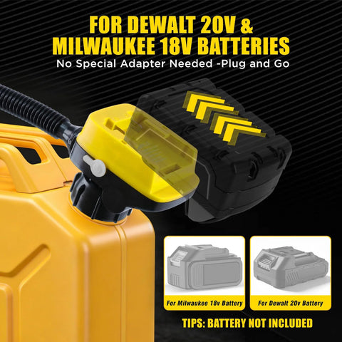 Cordless Fuel Transfer Pump With Flexible Hose, Battery Powered For DeWalt 20V And Milwaukee 18V Tools, Auto Stop, yellow casing