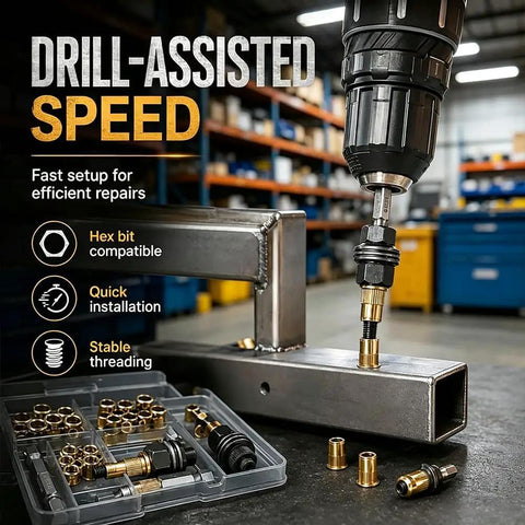 Beefy Pro Grade Rivet Nut Tool Kit M3 To M12 Set, Heavy Duty Carbon Steel, Quick Install, Hand Or Drill Ready, Ideal For Metal Fabrication, Farm Equipment, And Vehicle Mods, M3 M4 M5 M6 M8 M10 M12 drilling into steel tube