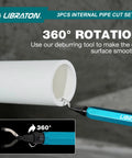 Libraton internal PVC pipe cutter set; blue handle with deburring tool, 360° rotation.