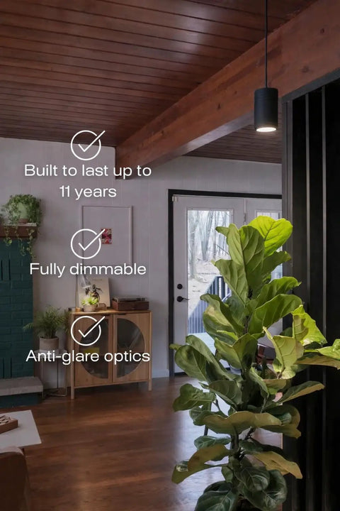 Decor Grow Light With Sunset Spectrum Warm White LEDs for small and medium plants in a modern home interior.