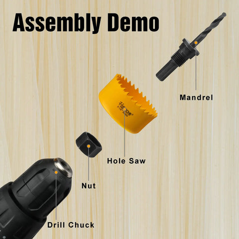 Assembly demo of Six Piece Hole Saw Set With Arbor Adapter Makes Short Work Of Wood Metal Plastic Drywall Cutter Kit.