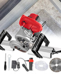 Electric Tile Chamfering Saw With 12V Wet Cut System And Dual Spout Water Pump For Zero Fuss Large Tile Bevels, showing saw and accessories.