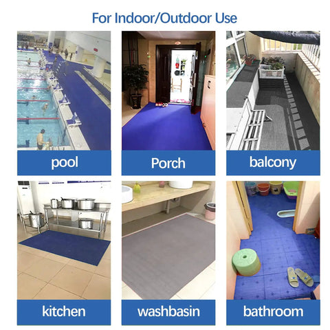 Non Slip Commercial Drainage Floor Mat For Wet Areas 3x10 Ft 0.22 Inch Thick Outdoor Indoor Blue Perfect For Pools Bathrooms Patios Garages Restaurants Bars And Other High Traffic Wet Zones