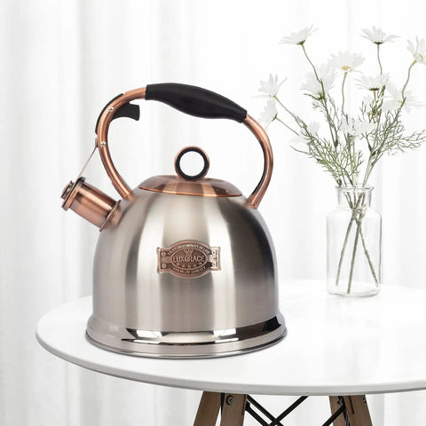 Stainless Steel Whistling Tea Kettle For Stovetop, Food Grade Build With A Thick 5 Layer Bottom For Even Heating, Heats Water Fast