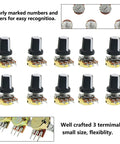 Must Have Potentiometer Kit 45 Piece Set With 1K 5K 10K 20K 50K 100K 250K 500K 1M Ohm B Type Linear Pots 15mm Shaft 3 Pin Variable Resistors