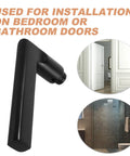 Black Aluminum Door Handle Replacement for Bedroom, Bathroom, and Toilet Doors shown with installation examples