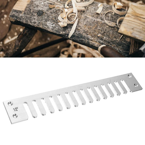 Real Deal Aluminum Dovetail Router Template Kit For Killer Box Joints And Semi Through Woodworking Tenoners on wooden workbench.