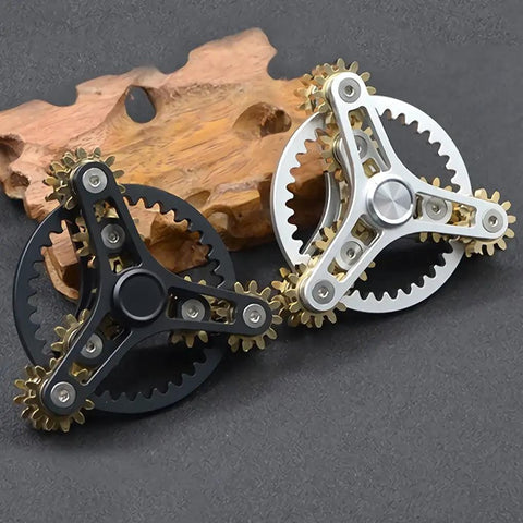Brass Gears Linkage Fidget Spinner With Aluminum Frame And 13 Bearings Delivers Smooth Long Spin Time Of 2 To 4 Minutes