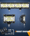 Dimensions of Side Shooter LED Light Bar Set 12 Inch Triple Row Spot Flood Combo Lights with 4.3 Inch Pods
