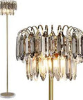 Crystal Floor Lamp With Elegant Standing Design In Modern K9 Crystal And Brass Finish