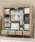 Kickass Portable Folding Wardrobe Closet Nonwoven Fabric Dust Proof Storage Cabinet with hanging shelves and compartments.