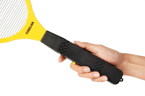 Hand holding Electric Fly Swatter Racket For Camping And Travel Mosquito Zapper Killer For Indoor And Outdoor Pest Control