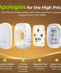 AUVON plug-in LED night light with motion and dusk-to-dawn sensor; exploded view of cover, housing, LED board, and plug.