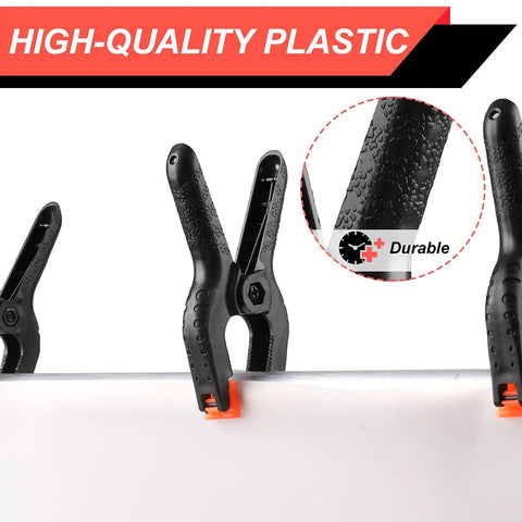 8 Pack 4.5 Inch Spring Nylon Clamps Heavy Duty Plastic Clips for crafts backdrops, showing durable high-quality plastic material.