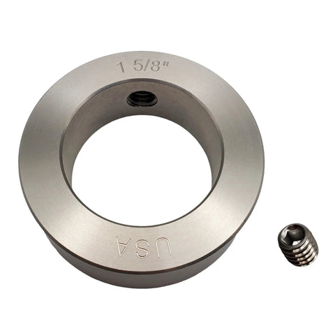 Rock Solid Set Screw Shaft Collars With One Point Six Two Five Inch Bore Made Of Top Shelf Three Zero Three Stainless Steel For Shop Projects Delivers A Sweet Two Pack Bundle Ready For Gritty Shop Jobs And Tough Machine Servicing