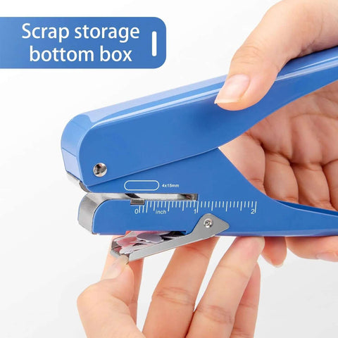 Handheld Badge Slot Punch for PVC ID Cards, Business Cards, Name Tags, and Luggage Tags - 19/32 by 5/32 Inch Hole in use