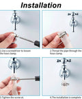 20Pcs Adjustable Stainless Steel Hose Clamps Assortment Kit For One Quarter Inch To Two Inch Clamps 6 To 51 Mm Worm Gear Pipe Clips Heavy Duty For Plumbing Washing Machines Automotive Garden And Mechanical Hose Connections installation guide with step-by-step images showing use of screwdriver and clamp on piping.