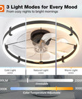 24 Inch Low Profile Ceiling Fan With Bright Led Light And Super Quiet Remote Control Sleek Black Design showing 3 light modes.